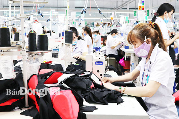 Sản xuất hàng may mặc tại Công ty CP Đồng Tiến ở Khu công nghiệp Amata (TP.Biên Hòa). Ảnh: H.Giang