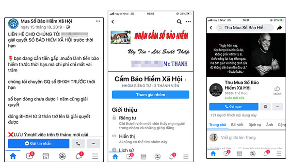 Nhiều tài khoản mạng xã hội công khai mua sổ BHXH và cung cấp số điện thoại cho người có nhu cầu giao dịch