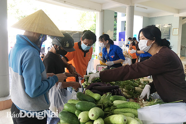 Người dân có hoàn cảnh khó khăn trên địa bàn huyện Long Thành lựa chọn thực phẩm tại phiên chợ 0 đồng 