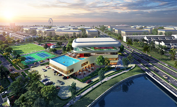 Phối cảnh Trung tâm thể thao đa năng Aqua Sport Complex quy mô 2,2ha đáp ứng nhu cầu rèn luyện sức khỏe của cư dân Aqua City.