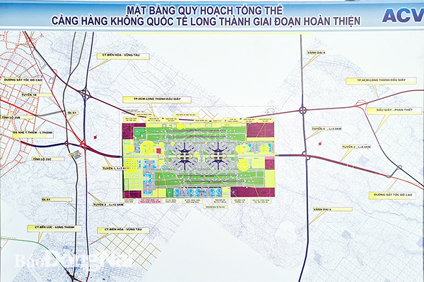 Mặt bằng quy hoạch tổng thể sân bay Long Thành và 2 tuyến đường giao thông kết nối