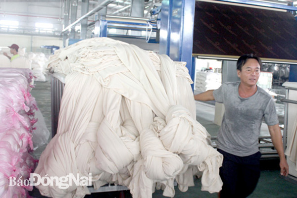 Sản xuất vải cung ứng cho thị trường nội địa của một doanh nghiệp Hàn Quốc tại Khu công nghiệp Nhơn Trạch 6 (H.Nhơn Trạch). Ảnh: K. Minh