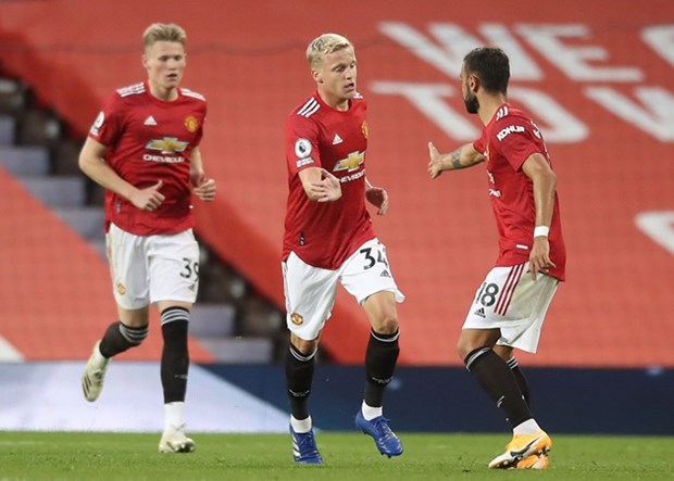 Donny van de Beek ghi bàn đầu tiên cho Manchester United. Nguồn: Getty Images