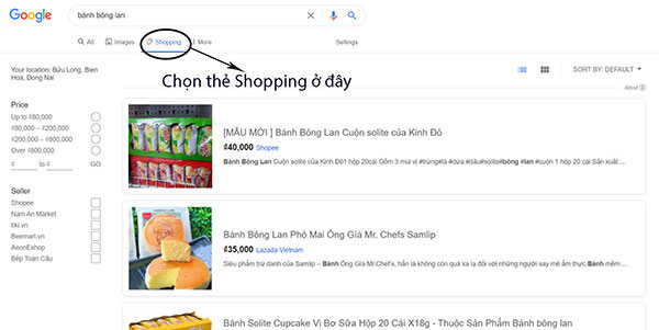 Chọn thẻ Google Shopping trên máy tính. Nguồn: Hà An xử lý ảnh chụp màn hình