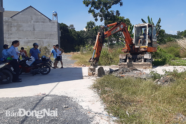  Lực lượng chức năng phường Trảng Dài tiến hành cưỡng chế 3 đường bê tông nguy trang đất và cỏ khô tại thửa đất 790 tờ bản đồ 44 khu phố 4C