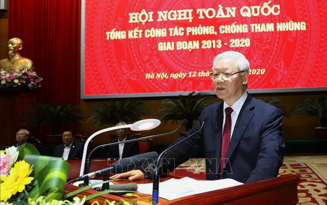 Tổng Bí thư, Chủ tịch nước Nguyễn Phú Trọng, Trưởng Ban Chỉ đạo Trung ương về phòng, chống tham nhũng phát biểu kết luận Hội nghị - Ảnh: TTXVN