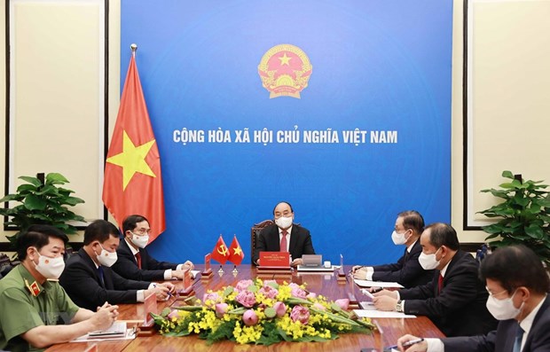 President Nguyen Xuan Phuc at the online talks with Chinese Party General Secretary and State President Xi Jinping on May 24. 
