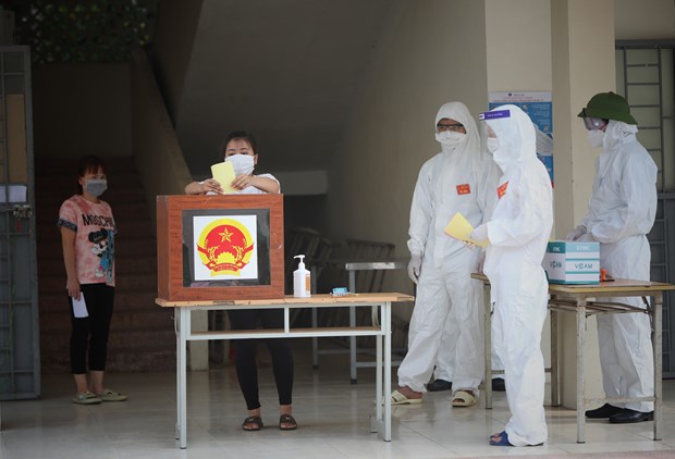 A polling station in a concentrated quarantine facility