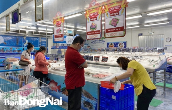 Người tiêu dùng chọn mua các loại thủy, hải sản tại MM Mega Market Biên Hòa