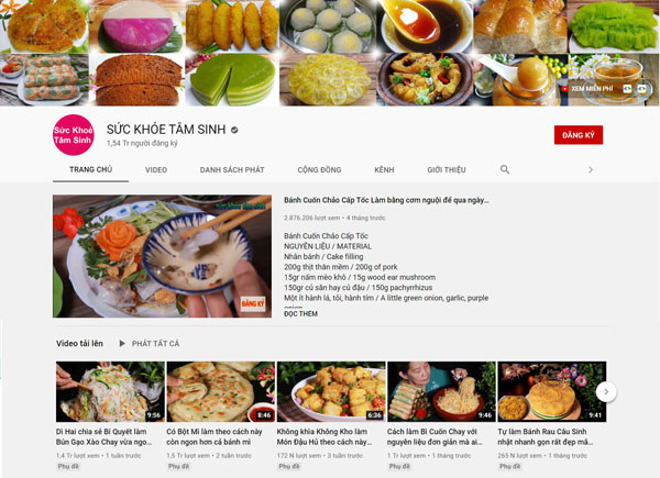 Kênh hướng dẫn nấu ăn trên YouTube