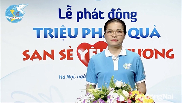 Bà Hà Thị Nga, Ủy viên Trung ương Đảng, Chủ tịch Hội LHPN Việt Nam phát biểu phát động (Ảnh chụp từ màn hình)