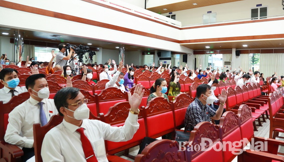 Các đại biểu biểu quyết thông qua Nghị quyết của kỳ họp thứ ba HĐND tỉnh