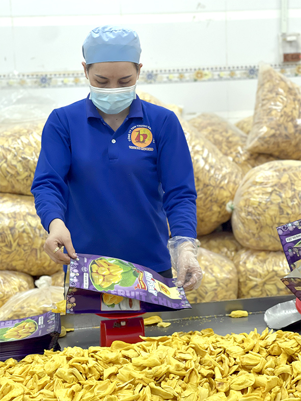 Sản xuất các loại trái cây sấy tại một công ty chế biến nông sản ở H.Định Quán. Ảnh: C.T.V
