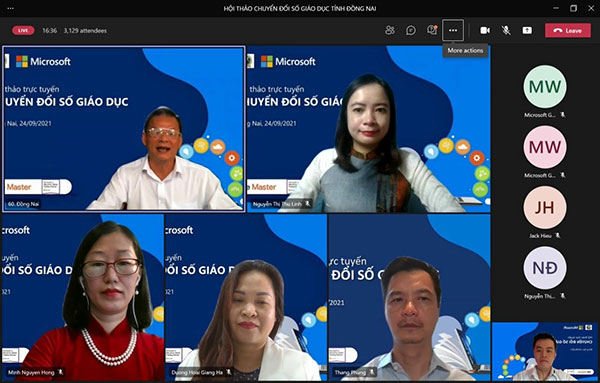 Lãnh đạo Sở GD-ĐT cùng đại diện Công ty TNHH Microsoft Việt Nam cùng các đại biểu tham dự hội thảo trực tuyến. Ảnh: Công Nghĩa