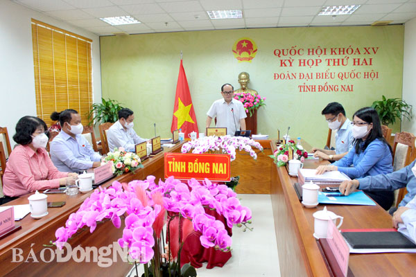 Phó bí thư Tỉnh ủy, Trưởng đoàn đại biểu Quốc hội tỉnh Quản Minh Cường phát biểu thảo luận