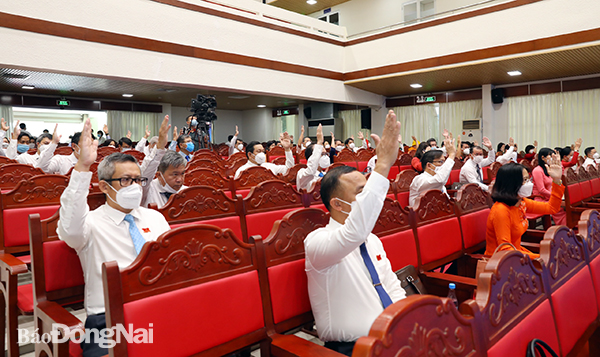Các đại biểu biểu quyết thông qua chương trình kỳ họp