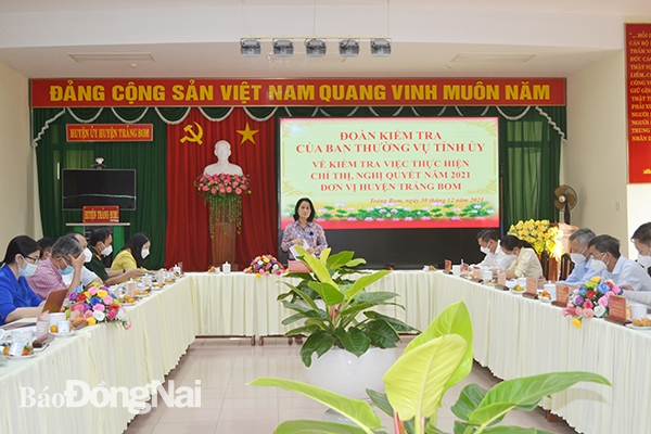 Trưởng ban Tổ chức Tỉnh ủy Đặng Minh Nguyệt phát biểu kết luận tại buổi làm việc.