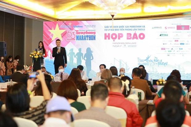 Họp báo ra mắt giải chạy Tiền Phong Marathon 2022. (Ảnh: CTV/Vietnam+) 