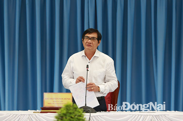 Đồng chí nguyễn Sơn Hùng, Phó chủ tịch UBND tỉnh phát biểu kết luận cuộc họp. Ảnh: Huy Anh