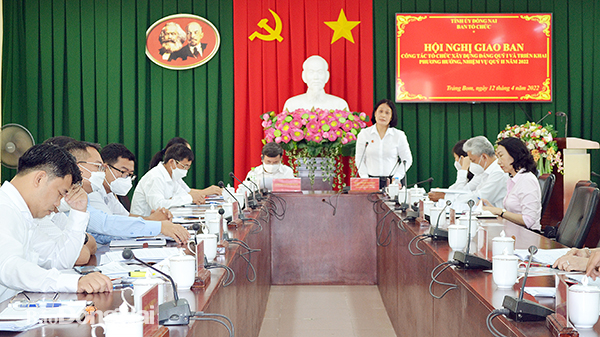Ủy viên Ban TVTU, Trưởng ban Tổ chức Tỉnh ủy Đặng Minh Nguyệt kết luận tại hội nghị