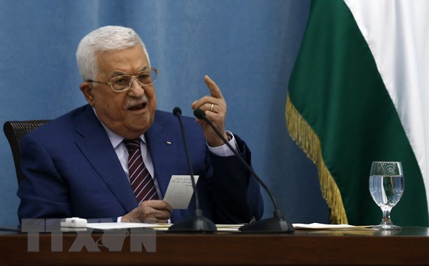 Tổng thống Palestine Mahmoud Abbas phát biểu tại một cuộc họp ở thành phố Ramallah, Bờ Tây. (Ảnh: AFP/TTXVN)