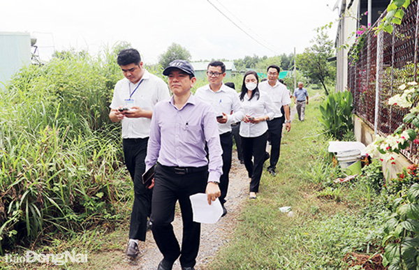 Đoàn giám sát của HĐND tỉnh giám sát dự án, đất đai tại H.Nhơn Trạch. Ảnh: H.Giang
