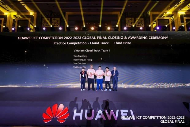 Vietnamese students win the third prize in the Cloud Track category of the Huawei ICT Competition 2022-2023 Global Final. (Photo courtesy of Huawei ICT Competition 2022-2023)