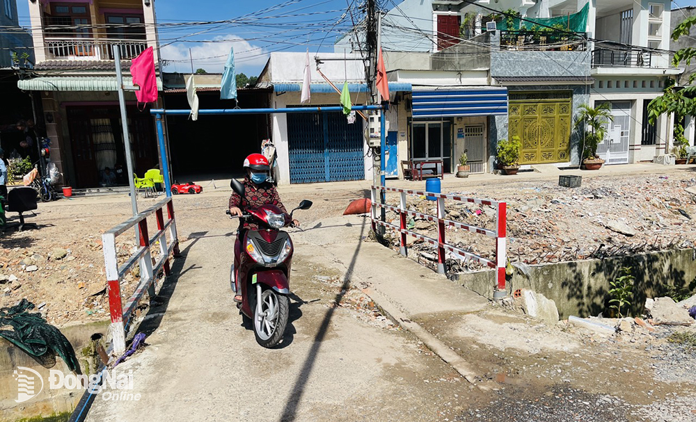 Cây cầu dân sinh ở KP.5, P.Long Bình bắc qua suối Linh tuy đã được thành phố cho gia cố nhưng thành cầu rất mong manh, không đảm bảo an toàn cho người và phương tiện lưu thông khi nước lũ đổ về. Ảnh: P.Liễu 