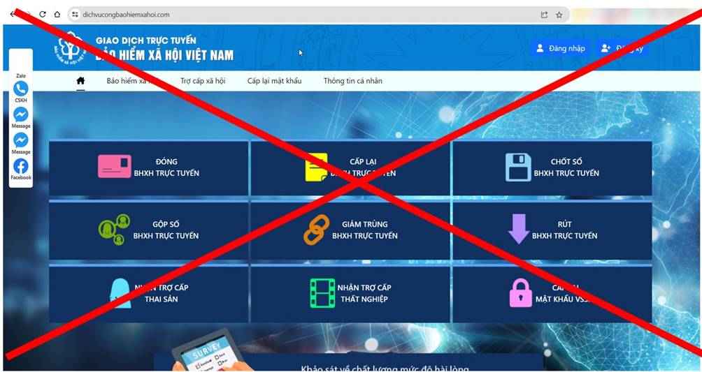 Trang web giả mạo cổng dịch vụ công Bảo hiểm xã hội Việt Nam