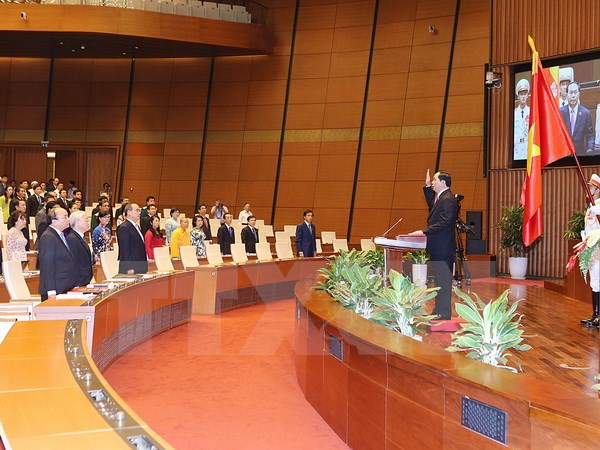 Chủ tịch nước Trần Đại Quang tuyên thệ nhậm chức. (Ảnh: Trọng Đức/TTXVN)