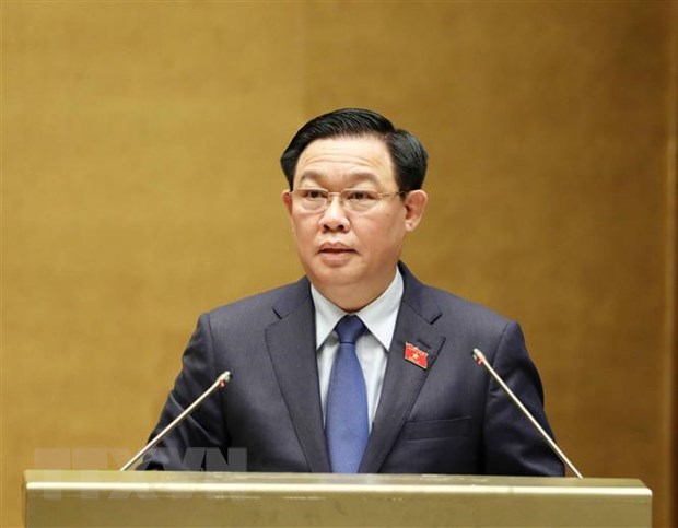 Chủ tịch Quốc hội Vương Đình Huệ phát biểu bế mạc kỳ họp. (Ảnh: Phương Hoa/TTXVN)