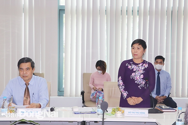 Bà Đỗ Thị Thu Hằng, Chủ tịch HĐQT Tổng công ty Sonadezi nêu ra kết quả sản xuất và định hướng cho những năm tới.