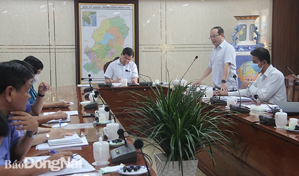 Phó bí thư Tỉnh ủy Quản Minh Cường phát biểu tại buổi làm việc