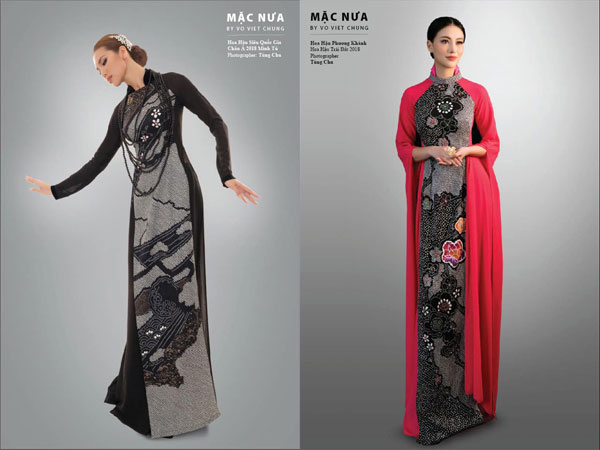 Siêu mẫu Minh Tú và Phương Khánh trong áo dài lãnh Mỹ A - Mặc Nưa của Võ Việt Chung