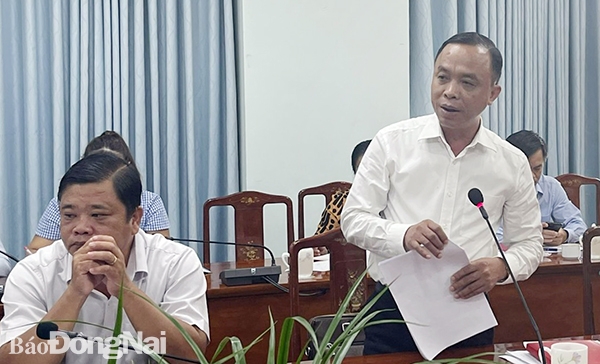 Phó bí thư thường trực Huyện ủy Thống Nhất Nguyễn Huy Du phát biểu tại hội nghị