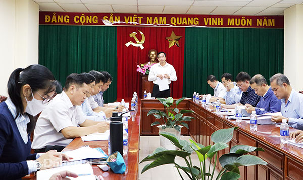 Phó chủ tịch UBND tỉnh Võ Văn Phi phát biểu kết luận buổi làm việc. Ảnh: Phạm Tùng