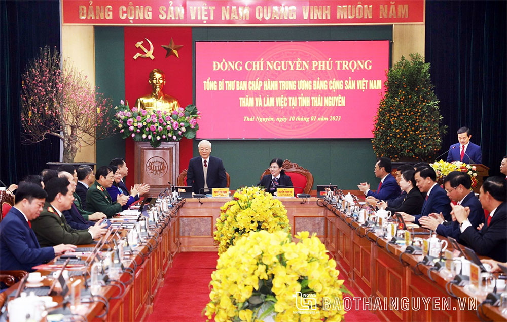 Tổng Bí thư Nguyễn Phú Trọng phát biểu chỉ đạo tại buổi làm việc với tập thể lãnh đạo tỉnh Thái Nguyên