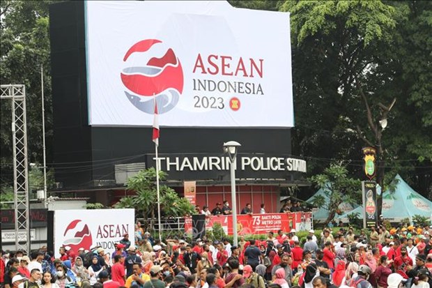 Ápphích cổ động Năm Chủ tịch ASEAN Indonesia 2023. (Ảnh: TTXVN)