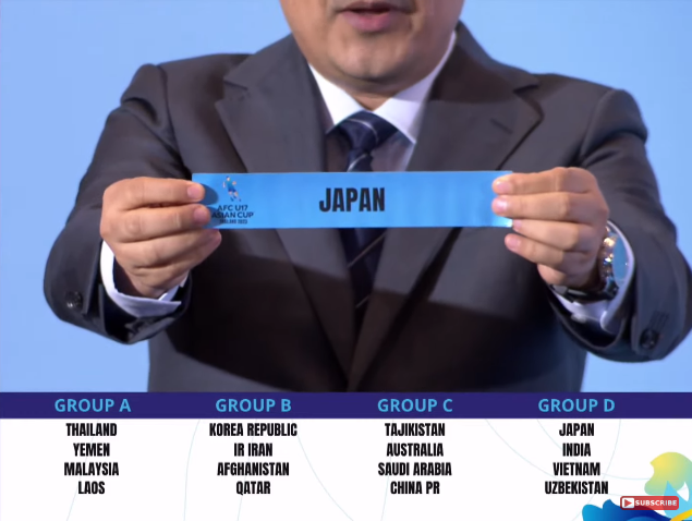 U.17 Việt Nam nằm ở bảng C cùng với Nhật Bản, Ấn Độ và Uzbekistan