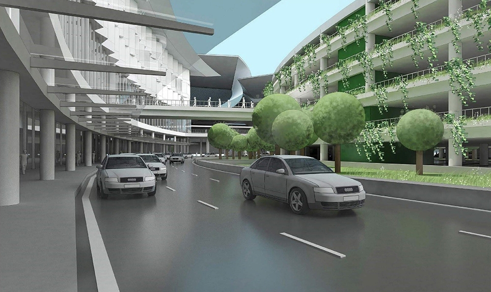 Nhà để xe Sân bay Long Thành được thiết kế hiện đại với màu xanh chủ đạo của hệ thống cây xanh