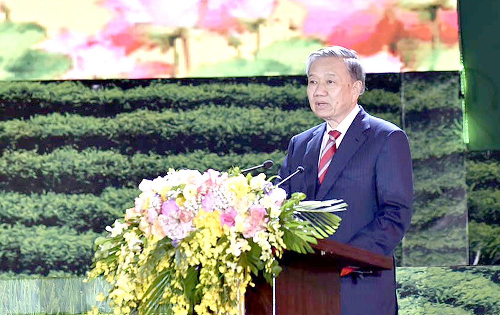 Đại tướng Tô Lâm - Ủy viên Bộ Chính trị, Bộ trưởng Bộ Công an phát biểu tại Lễ kỷ niệm