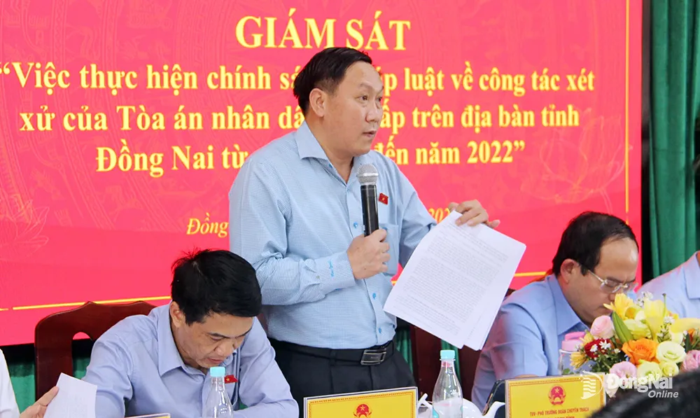 Phó trưởng đoàn chuyên trách Đoàn đại biểu Quốc hội tỉnh Bùi Xuân Thống phát biểu tại buổi giám sát