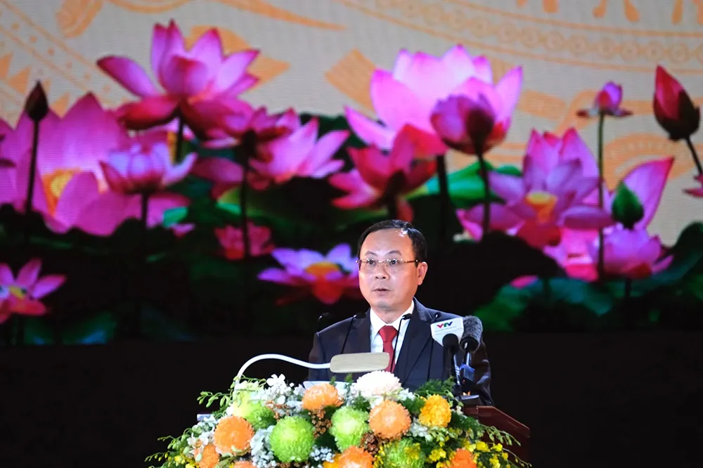 Đồng chí Nguyễn Văn Hiếu, Ủy viên dự khuyết Ban Chấp hành Trung ương Đảng, Bí thư Thành ủy Cần Thơ, phát biểu tại lễ kỷ niệm