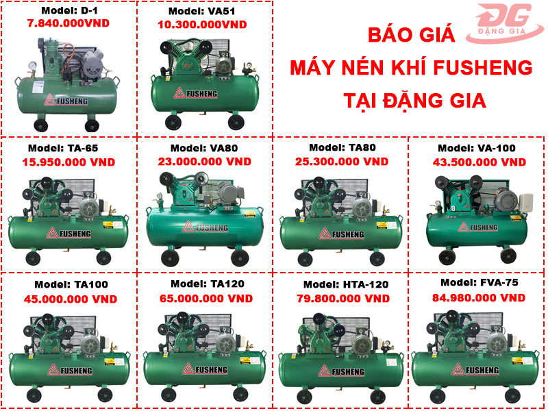 Báo giá TOP 10 máy bơm khí nén Fusheng bán chạy nhất tại Đặng Gia.