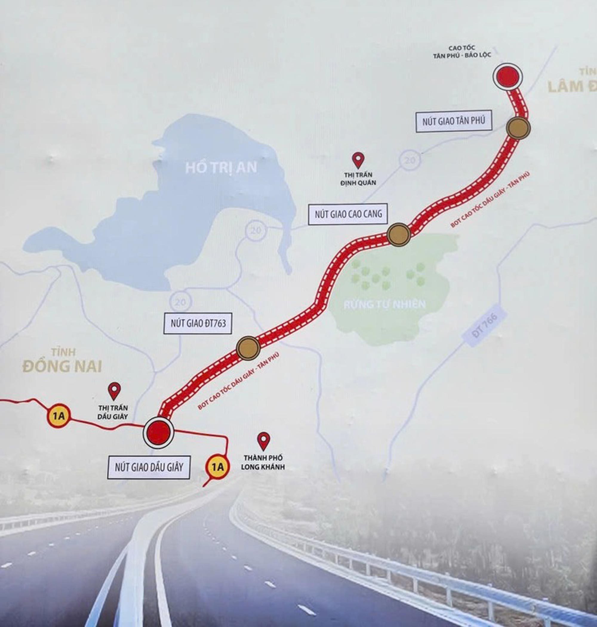 A schematic map showing the alignment and interchanges of the Dau Giay – Tan Phu Expressway. Photo: Courtesy of tuoitre.vn