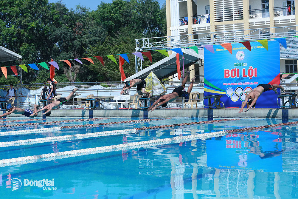 Các VĐV nam khối THPT thi đấu nội dung bơi ếch trong ngày 29-2.