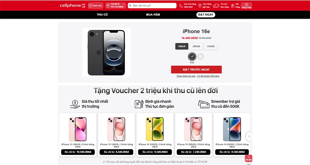 Đặt trước iPhone 16e tại hệ thống bán lẻ uy tín CellphoneS.