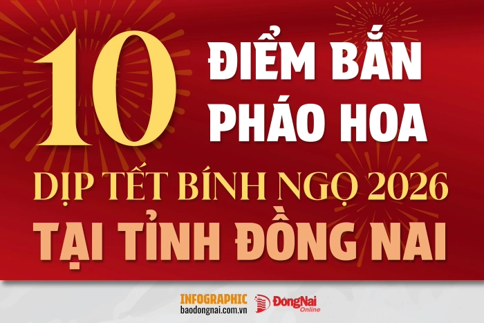 [Infographic] Đồng Nai tổ chức 10 điểm bắn pháo hoa dịp Tết Bính Ngọ 2026