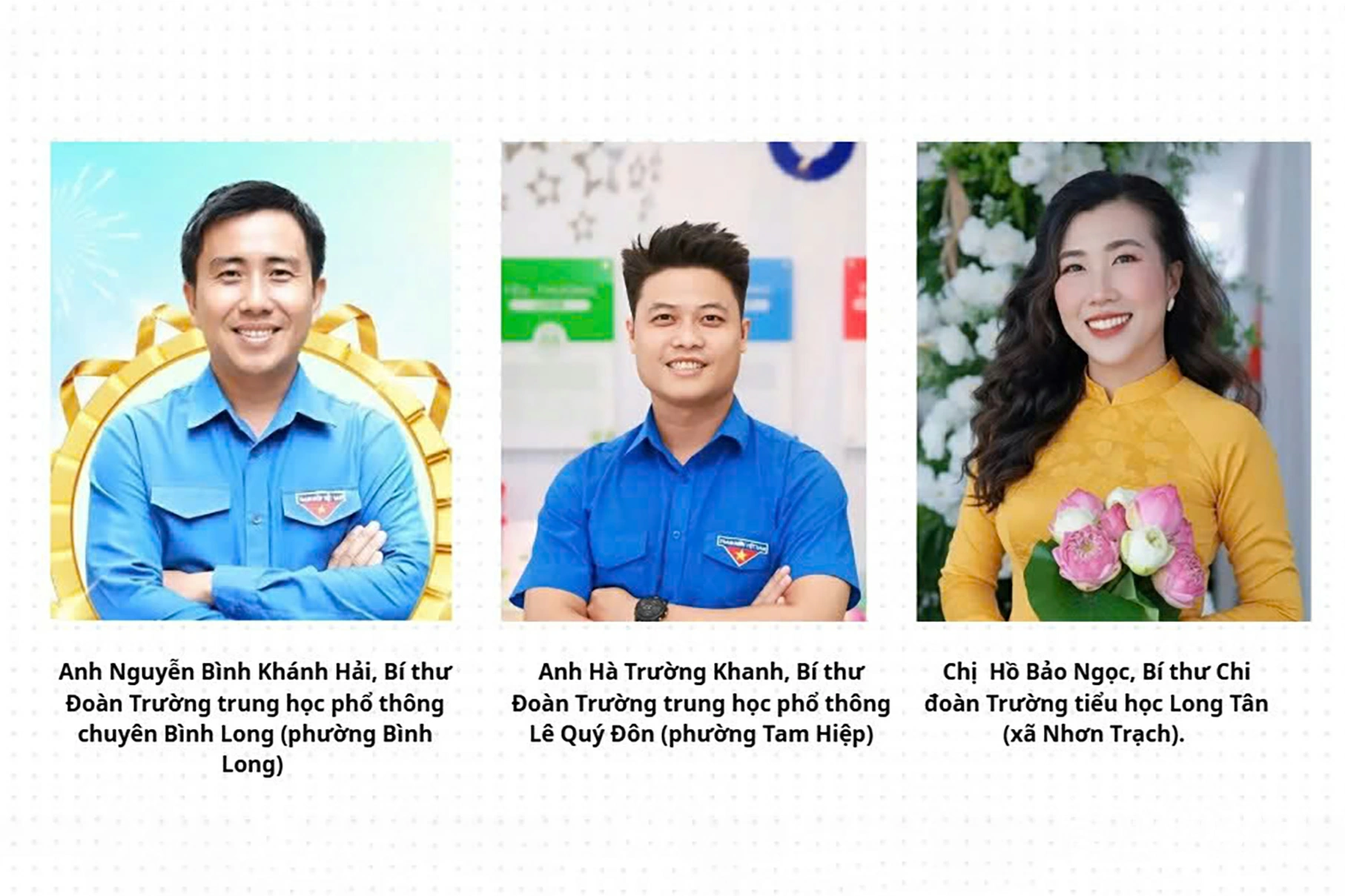 Chân dung 3 cá nhân đoạt Giải thưởng Lý Tự Trọng năm 2026.