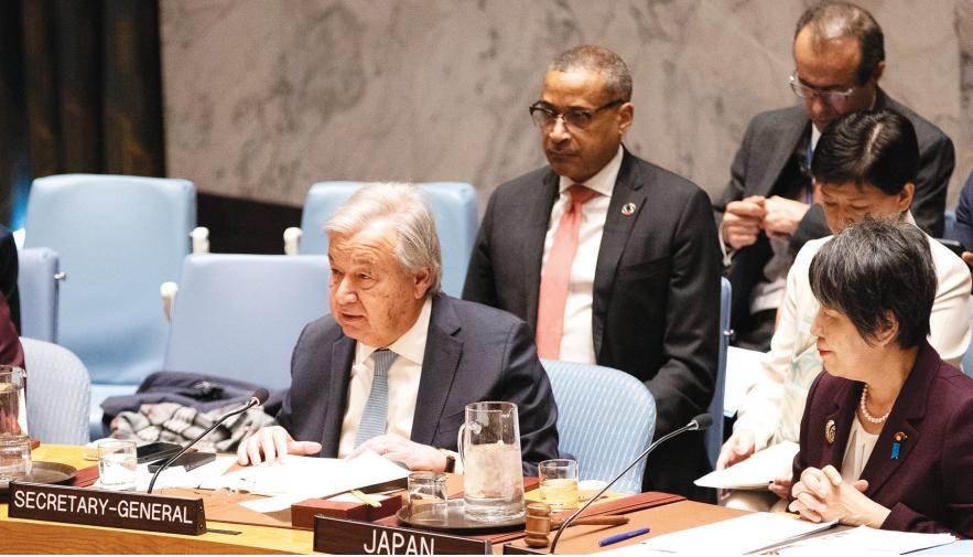 Tổng thư ký Liên hợp quốc Antonio Guterres phát biểu tại cuộc họp Hội đồng Bảo an Liên hợp quốc về giải trừ và không phổ biến vũ khí hạt nhân, ở New York, Mỹ, ngày 18-3-2024. 